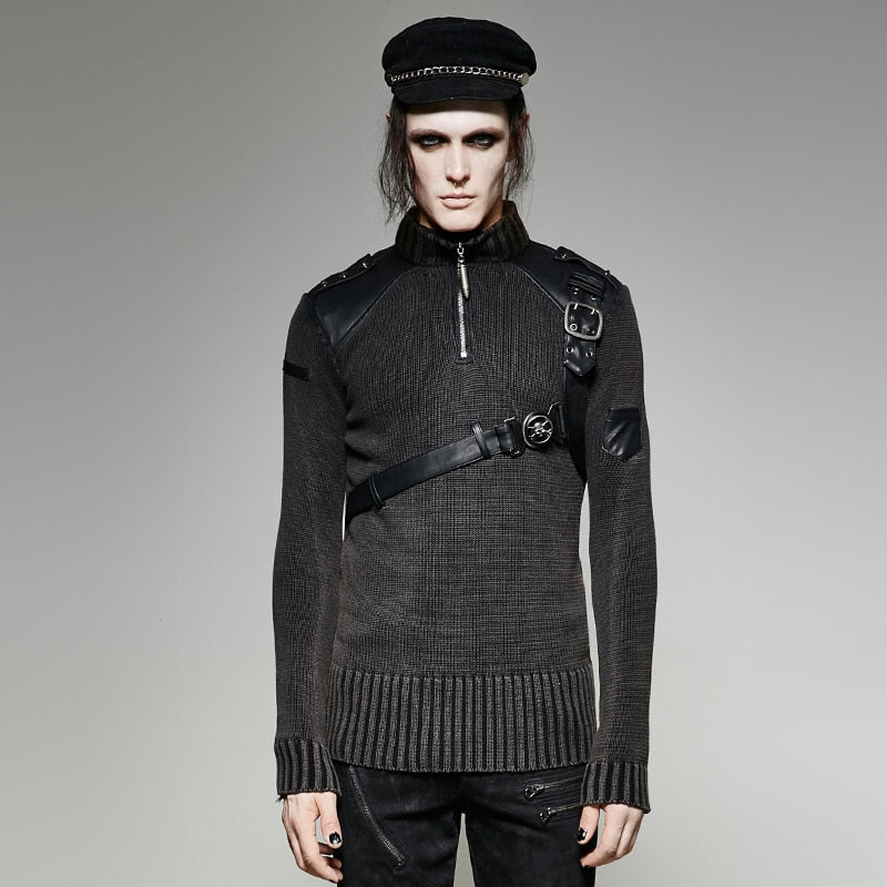 Heavy Punk Belt Vintage Sweater Steampunk Autumn Winter Men's Cool Thick Sweater Tops