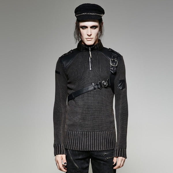 Heavy Punk Belt Vintage Sweater Steampunk Autumn Winter Men's Cool Thick Sweater Tops