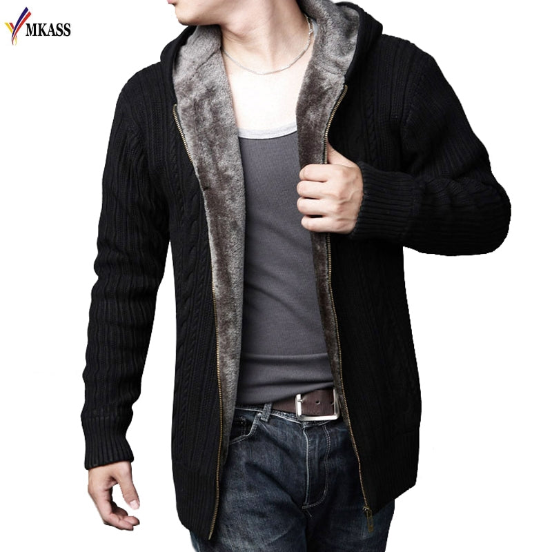 2017 Mens Cardigan Sweater Masculino Winter Thick Warm Sweater Men Wool Sweaters Cashmere Men's Hooded Loose Casual Coats 5XL