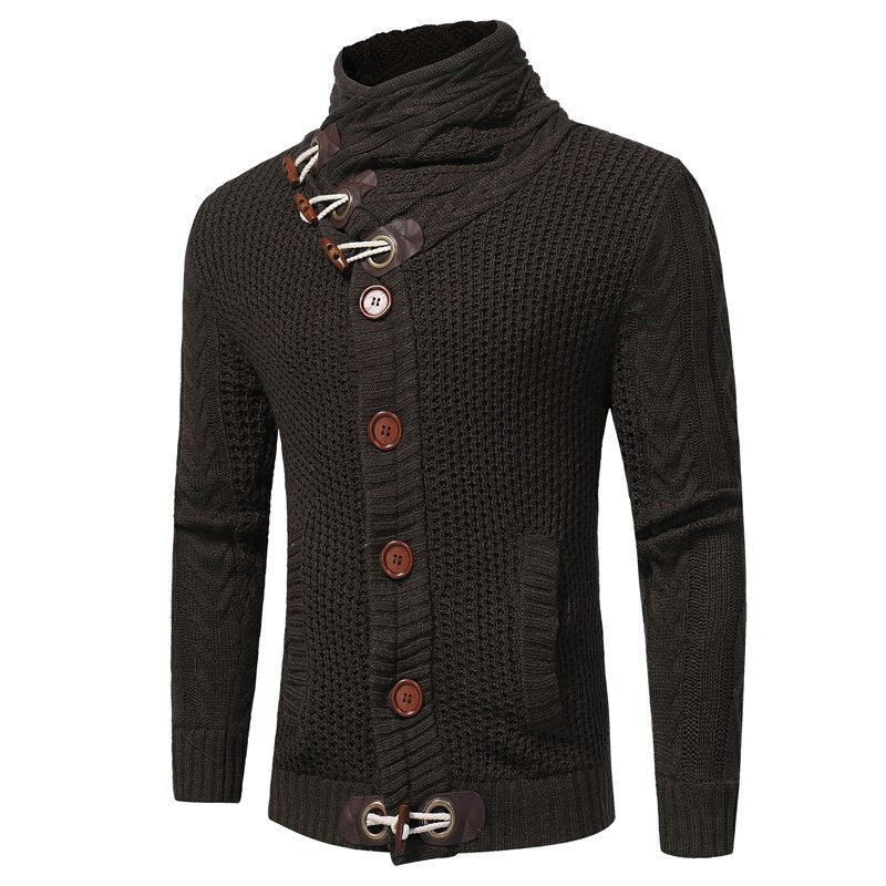Fashion Horn buckle casual sweater men's turtleneck coarse wool pullovers twist flower Elastic thickening Sweater Clothes S-XXL