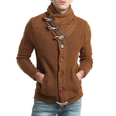 Fashion Horn buckle casual sweater men's turtleneck coarse wool pullovers twist flower Elastic thickening Sweater Clothes S-XXL