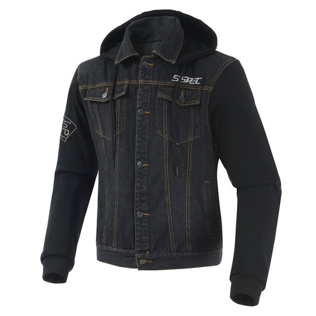 SSPEC Mens Denim motorcycle jacket Off-Road Racing hoodies Motorbike motorcross Protective Gear fashion casual  sweater jacket