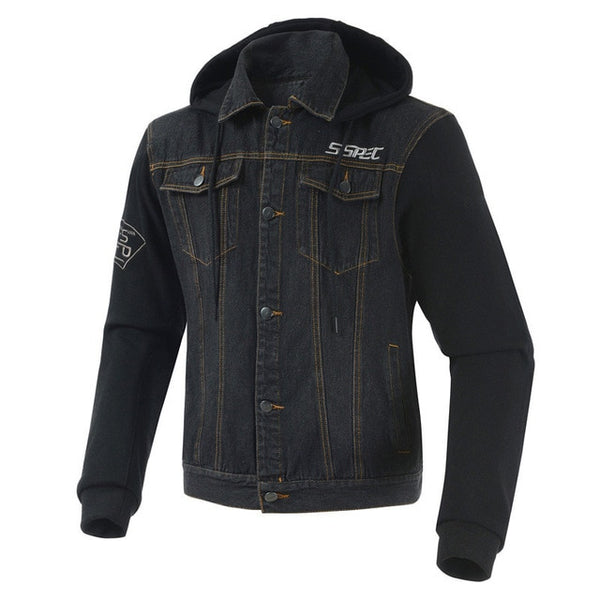 SSPEC Mens Denim motorcycle jacket Off-Road Racing hoodies Motorbike motorcross Protective Gear fashion casual  sweater jacket