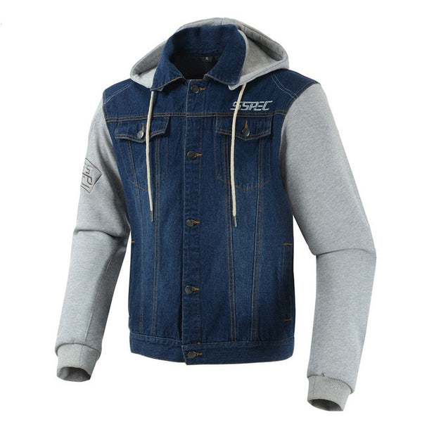 SSPEC Mens Denim motorcycle jacket Off-Road Racing hoodies Motorbike motorcross Protective Gear fashion casual  sweater jacket