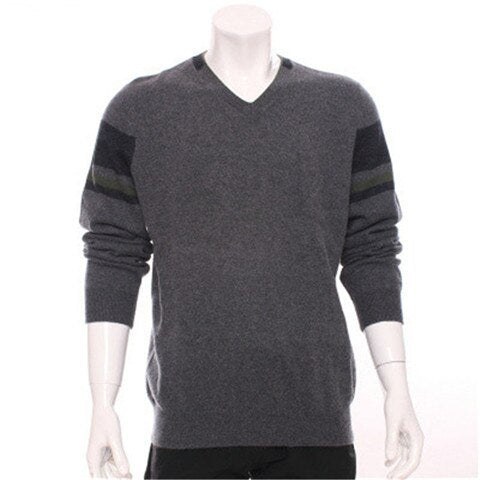 high quality 100%goat cashmere v-neck knit men fashion patchwork sleeve pullover sweater H-straight dark grey 2color S/2XL