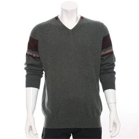 high quality 100%goat cashmere v-neck knit men fashion patchwork sleeve pullover sweater H-straight dark grey 2color S/2XL