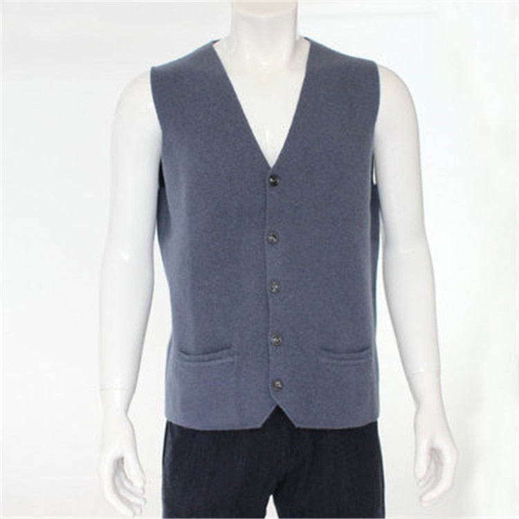 high quality 100%goat cashmere knit men fashion sleeveless thick cardigan vest sweater H-straight dark grey 6color S/2XL