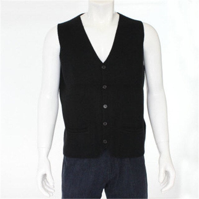 high quality 100%goat cashmere knit men fashion sleeveless thick cardigan vest sweater H-straight dark grey 6color S/2XL