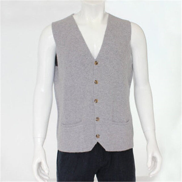 high quality 100%goat cashmere knit men fashion sleeveless thick cardigan vest sweater H-straight dark grey 6color S/2XL