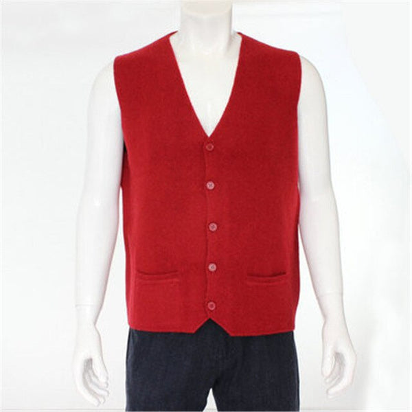 high quality 100%goat cashmere knit men fashion sleeveless thick cardigan vest sweater H-straight dark grey 6color S/2XL