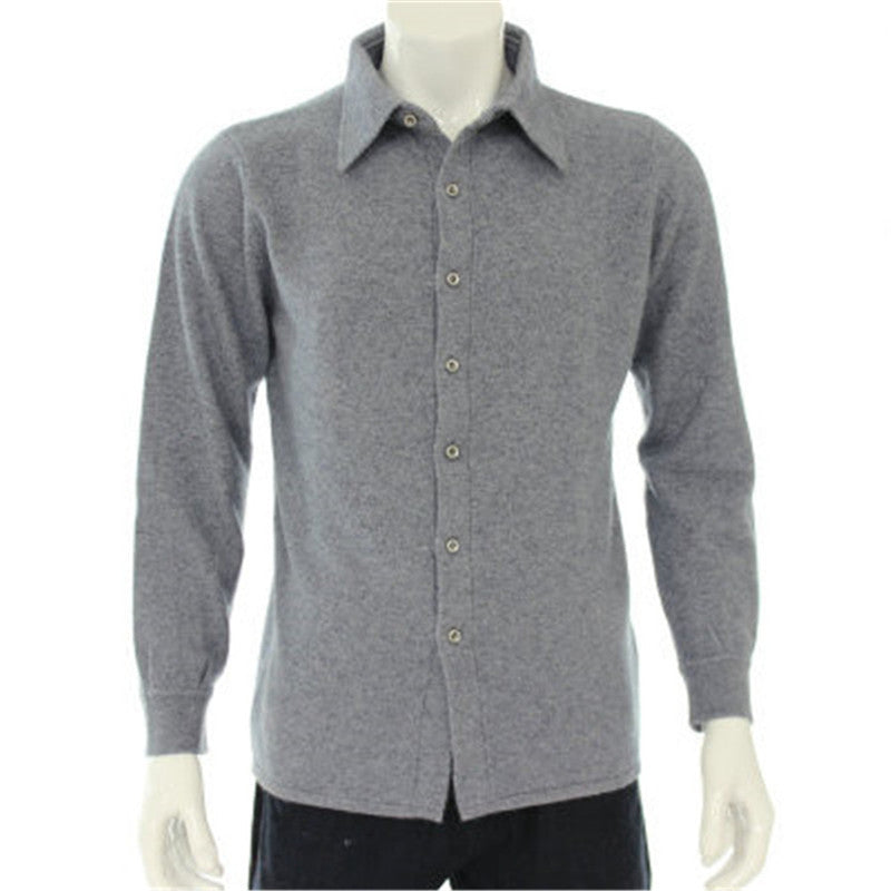 100%goat cashmere POLO-collar knit men fashion solid cardigan sweater H-straight grey 3color S/2XL