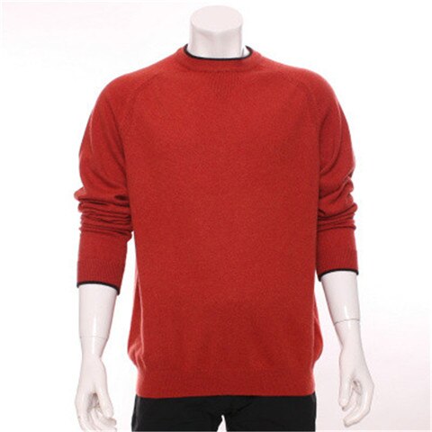 100%goat cashmere Oneck knit men fashion thin pullover sweater H-straight contrast color edge S/2XL