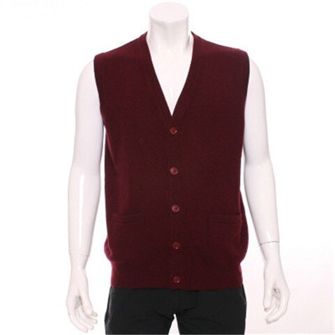 100%goat cashmerev-v-neck knit men fashion solid sleeveless cardigan vest sweater H-straight blue 2color S/2XL