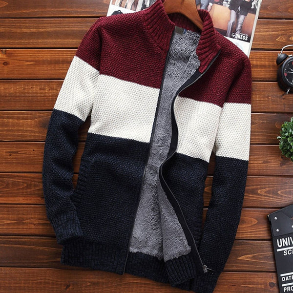 Men sweater outerwear cardigan zipper 2019 new winter male loose plus velvet thick stand collar casual thermal sweater teenage