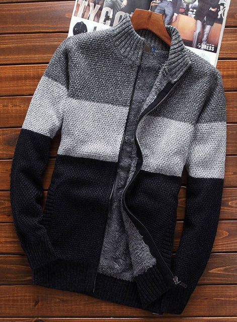 Men sweater outerwear cardigan zipper 2019 new winter male loose plus velvet thick stand collar casual thermal sweater teenage