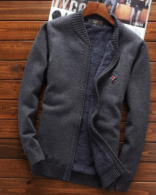 Men thermal sweatercoat plus velvet thick 2019 new winter male stand collar cardigan zipper sweater teenage boy Korean style M38