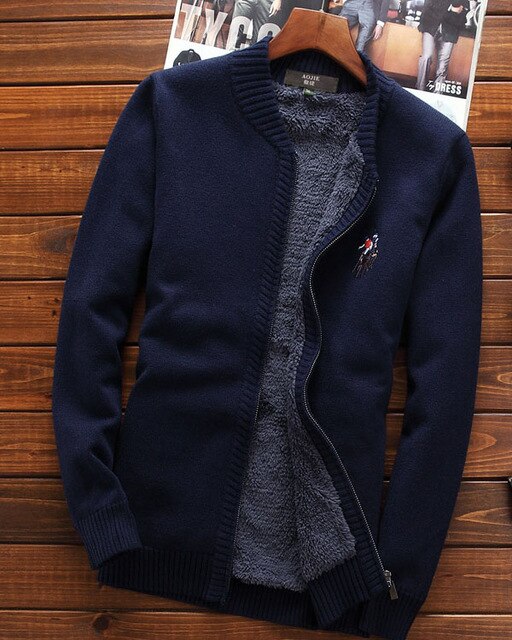 Men thermal sweatercoat plus velvet thick 2019 new winter male stand collar cardigan zipper sweater teenage boy Korean style M38
