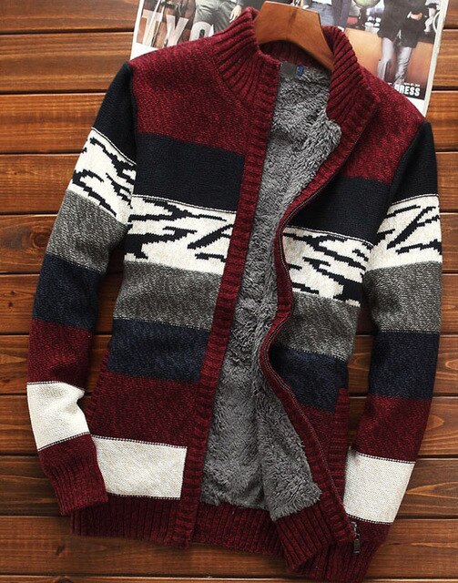 Men sweatercoat cardigan zipper 2019 new winter male casual stand collar plus velvet thick thermal sweater teenage boys M39