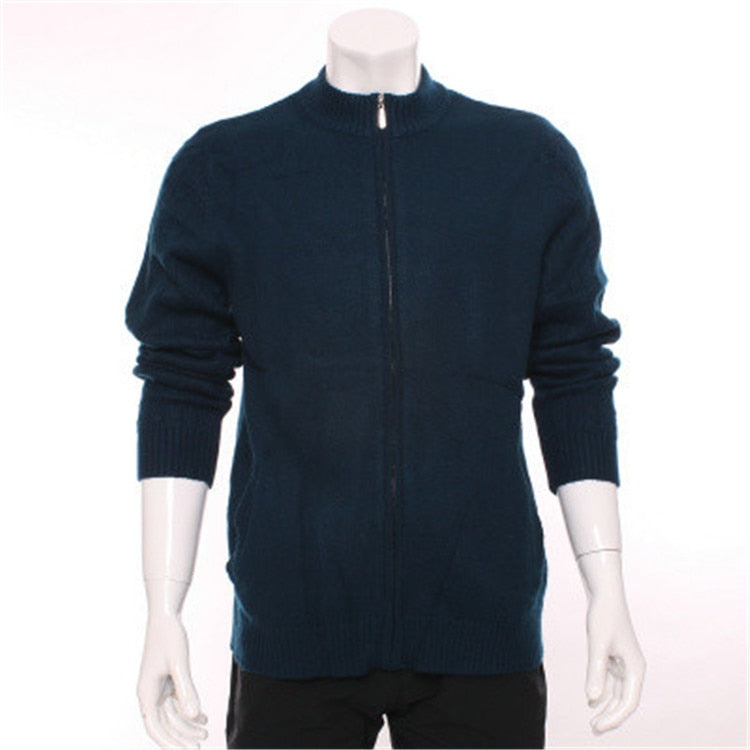 100%goat cashmere turtleneck knit men fashion thick cardigan sweater zipper H-straight dark green 4color S/2XL