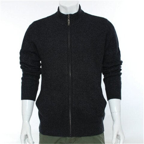 100%goat cashmere turtleneck knit men fashion thick cardigan sweater zipper H-straight dark green 4color S/2XL