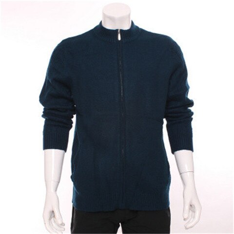 100%goat cashmere turtleneck knit men fashion thick cardigan sweater zipper H-straight dark green 4color S/2XL
