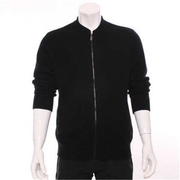 100%goat cashmere half-high stand collar knit men fashion zipper cardigan sweater grey 2color S-2XL