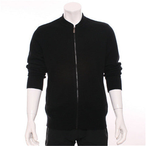 100%goat cashmere half-high stand collar knit men fashion zipper cardigan sweater grey 2color S-2XL