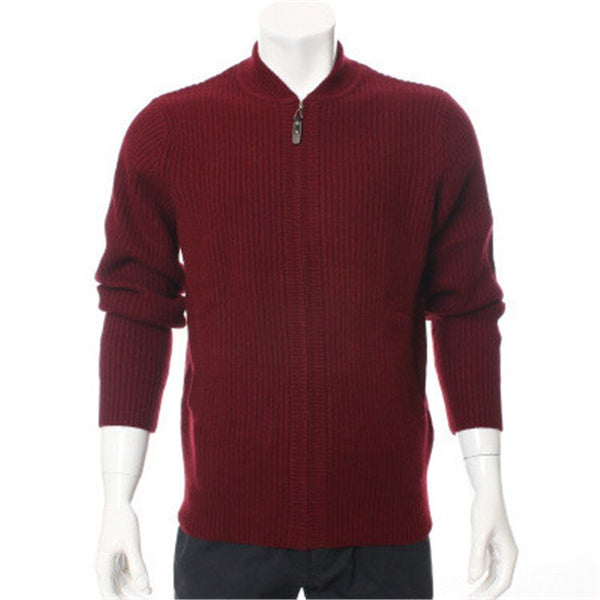 100%goat cashmere half-high collar thick knit men fashion zipper cardigan sweater H-straight grey blue 3color S-2XL