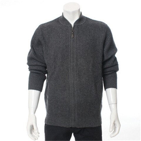 100%goat cashmere half-high collar thick knit men fashion zipper cardigan sweater H-straight grey blue 3color S-2XL