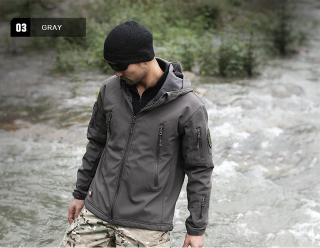 outdoor shark skin soft shell jacket men's camping waterproof windproof sweater sports tactical breathable super elasticity coat