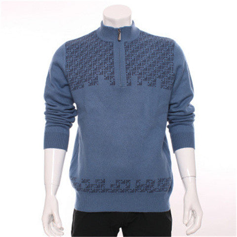 new arrival 100%goat cashmere half high zipper collar knit men fashion thick pullover sweater H-straight blue S/2XL