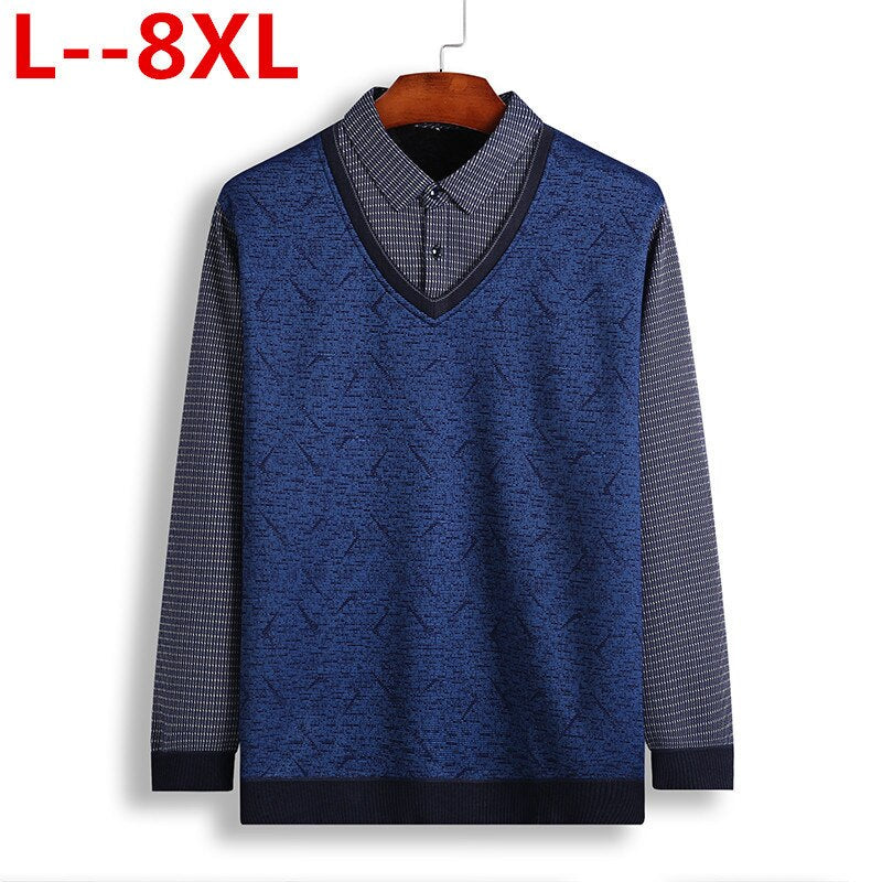 Big size 8XL 6XL 5XL 2018 winter Fashion Casual Men Sweaters Pullover Slim Fit Cotton Patchwork Men Sweaters Pullover Plus Size