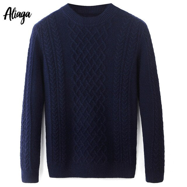 Winter Thick Warm 100% Goat Cashmere Sweater Men Brand Pullover Sweater Rib Knit Fashion Korean Streetwear Plus Size Jumpers