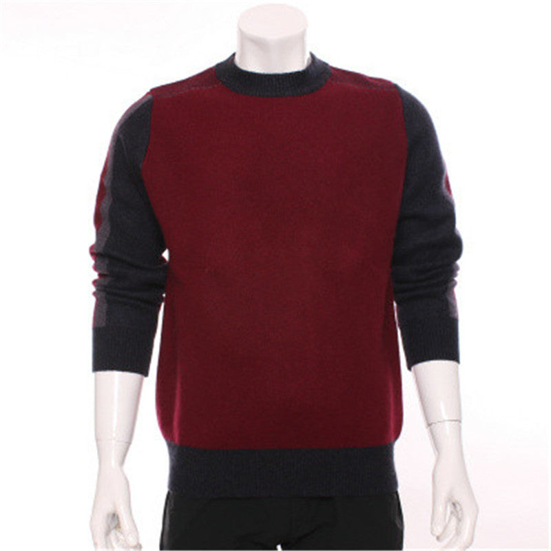 new fashion 100%goat cashmere knit men patchwork color thick pullover sweater Oneck H-straight S-2XL