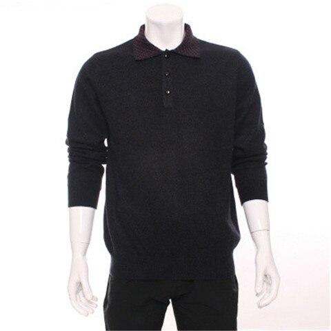 high grade 100%goat cashmere POLO-collar knit men fashion solid pullover sweater H-straight claret 3color S/2XL